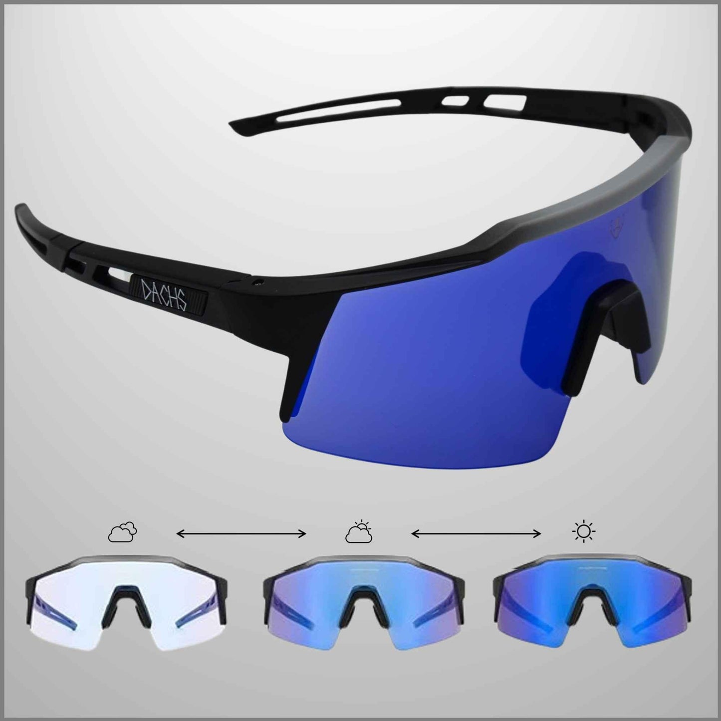 DACHS Photochromic Sunglasses - Self-Tinting UV400 Unisex Cycling Glasses - Red/Blue DACHS Road-cycling - Radsport