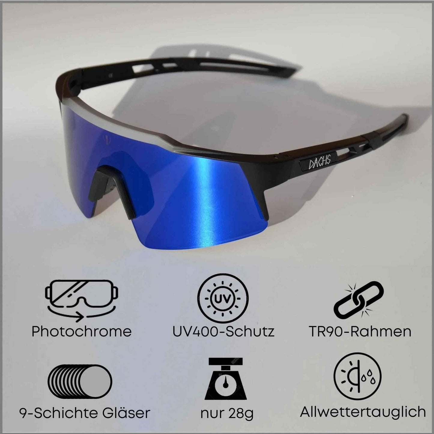 DACHS Photochromic Sunglasses - Self-Tinting UV400 Unisex Cycling Glasses - Red/Blue DACHS Road-cycling - Radsport