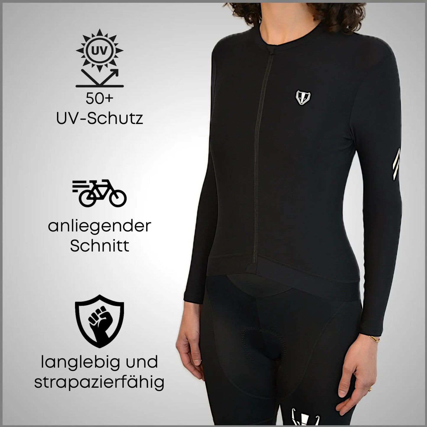 DACHS langes Radtrikot (Damen) – Langarm – Schwarz